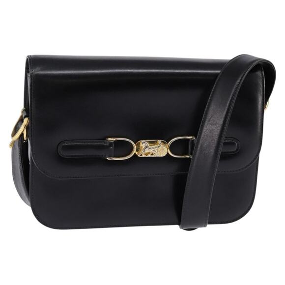 CELINE Shoulder Bag Leather Black Gold - Picture 1 of 12